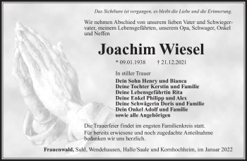 Traueranzeige von Joachim Wiesel von Südthüringer Presse