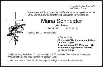 Traueranzeige von Maria Schneider von Frankenpost
