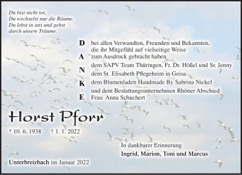 Traueranzeige von Horst Pforr von Südthüringer Presse