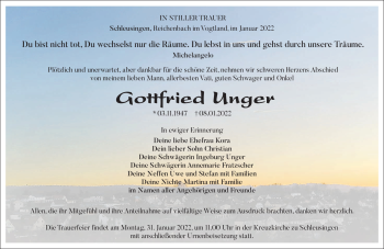 Traueranzeige von Gottfried Unger von Südthüringer Presse