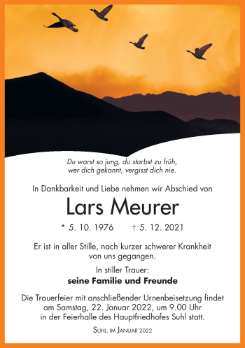 Traueranzeige von Lars Meurer von Südthüringer Presse