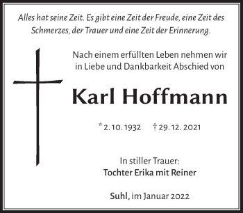 Traueranzeige von Karl Hoffmann von Südthüringer Presse