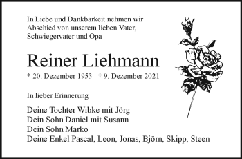 Traueranzeige von Reiner Liehmann von Südthüringer Presse