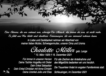 Traueranzeige von Charlotte Möller von Südthüringer Presse