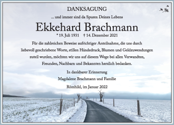 Traueranzeige von Ekkehard Brachmann von Südthüringer Presse