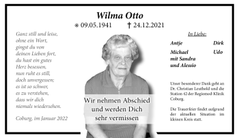 Traueranzeige von Wilma Otto von Neue Presse Coburg