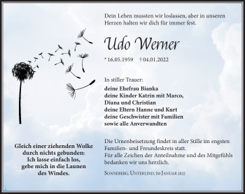 Traueranzeige von Werner Udo von Südthüringer Presse