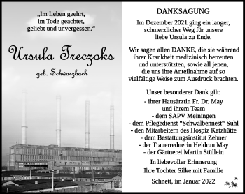 Traueranzeige von Ursula Treczoks von Südthüringer Presse
