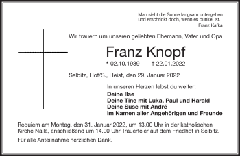 Traueranzeige von Franz Knopf von Frankenpost