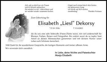 Traueranzeige von Elisabeth Dekorsy von Neue Presse Coburg