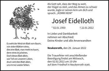 Traueranzeige von Josef Eidelloth von Neue Presse Coburg