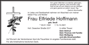 Traueranzeige von Elfriede Hoffmann von Frankenpost