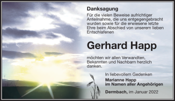 Traueranzeige von Gerhard Happ von Südthüringer Presse