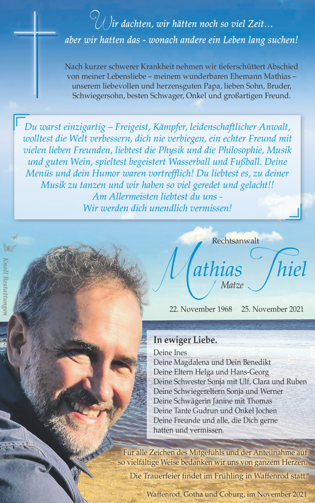  Traueranzeige für Mathias Thiel vom 15.01.2022 aus Südthüringer Presse