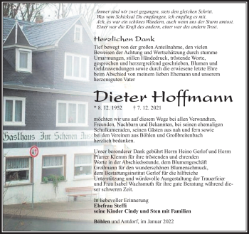 Traueranzeige von Dieter Hoffmann von Südthüringer Presse