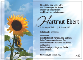 Traueranzeige von Hartmut Ebert von Südthüringer Presse