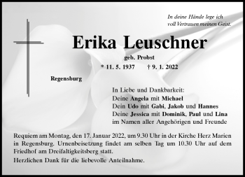 Traueranzeige von Erika Leuschner von Frankenpost