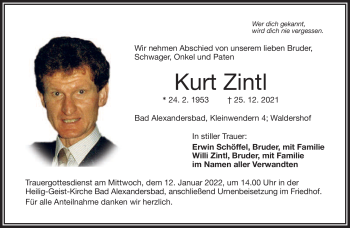 Traueranzeige von Kurt Zintl von Frankenpost