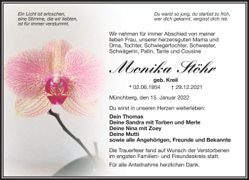 Traueranzeige von Monika Stöhr von Frankenpost