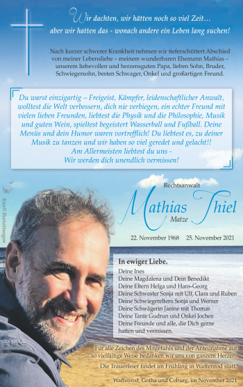 Traueranzeige von Mathias Thiel von Südthüringer Presse
