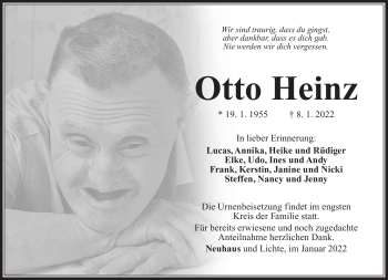 Traueranzeige von Otto Heinz von Südthüringer Presse