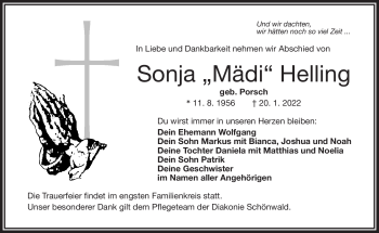 Traueranzeige von Sonja Helling von Frankenpost
