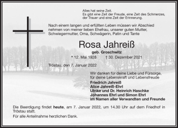 Traueranzeige von Rosa Jahreiß von Frankenpost