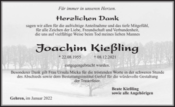 Traueranzeige von Joachim Kießling von Südthüringer Presse