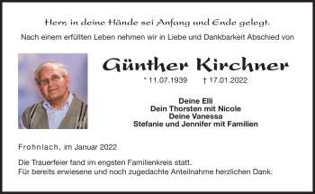 Traueranzeige von Günther Kirchner von Neue Presse Coburg