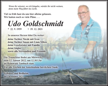 Traueranzeige von Udo Goldschmidt von Südthüringer Presse