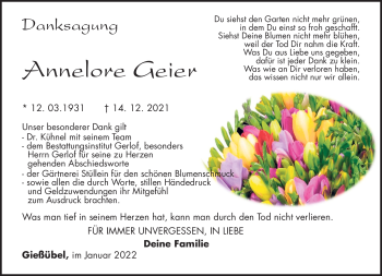 Traueranzeige von Annelore Geier von Südthüringer Presse