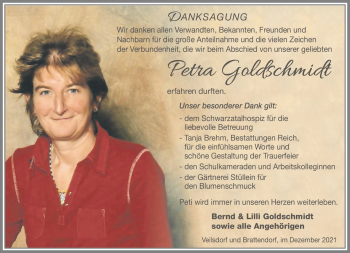 Traueranzeige von Petra Goldschmidt von Südthüringer Presse