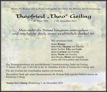 Traueranzeige von Theofried Geiling von Südthüringer Presse