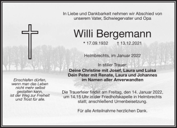 Traueranzeige von Willi Bergemann von Frankenpost