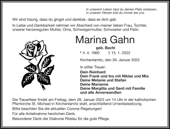 Traueranzeige von Marina Gahn von Frankenpost