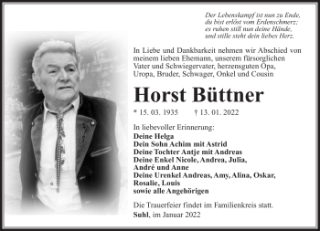 Traueranzeige von Horst Büttner von Südthüringer Presse