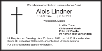 Traueranzeige von Alois Lindner von Frankenpost