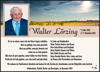 Traueranzeige von Walter Lörzing von Südthüringer Presse