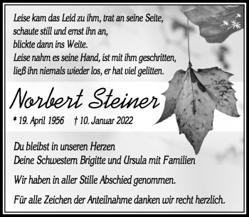 Traueranzeige von Norbert Steiner von Südthüringer Presse