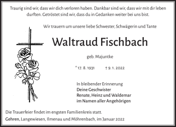 Traueranzeige von Waltraud Fischbach von Südthüringer Presse