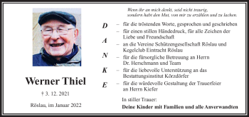 Traueranzeige von Werner Thiel von Frankenpost
