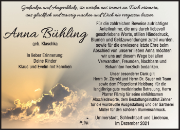 Traueranzeige von Anna Bühling von Südthüringer Presse