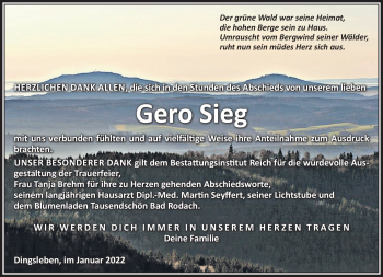 Traueranzeige von Gero Sieg von Südthüringer Presse