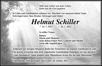 Traueranzeige von Helmut Schiller von Südthüringer Presse