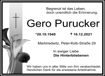 Traueranzeige von Gero Purucker von Frankenpost