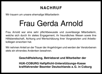 Traueranzeige von Gerda Arnold von Neue Presse Coburg