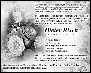 Traueranzeige von Dieter Risch von Südthüringer Presse
