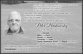 Traueranzeige von Peter Brakowsky von Südthüringer Presse