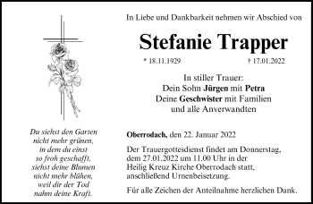 Traueranzeige von Stefanie Trapper von Neue Presse Coburg