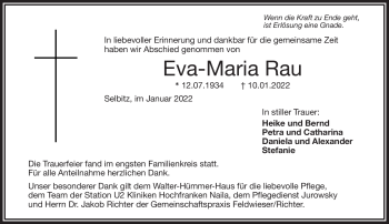 Traueranzeige von Eva-Maria Rau von Frankenpost